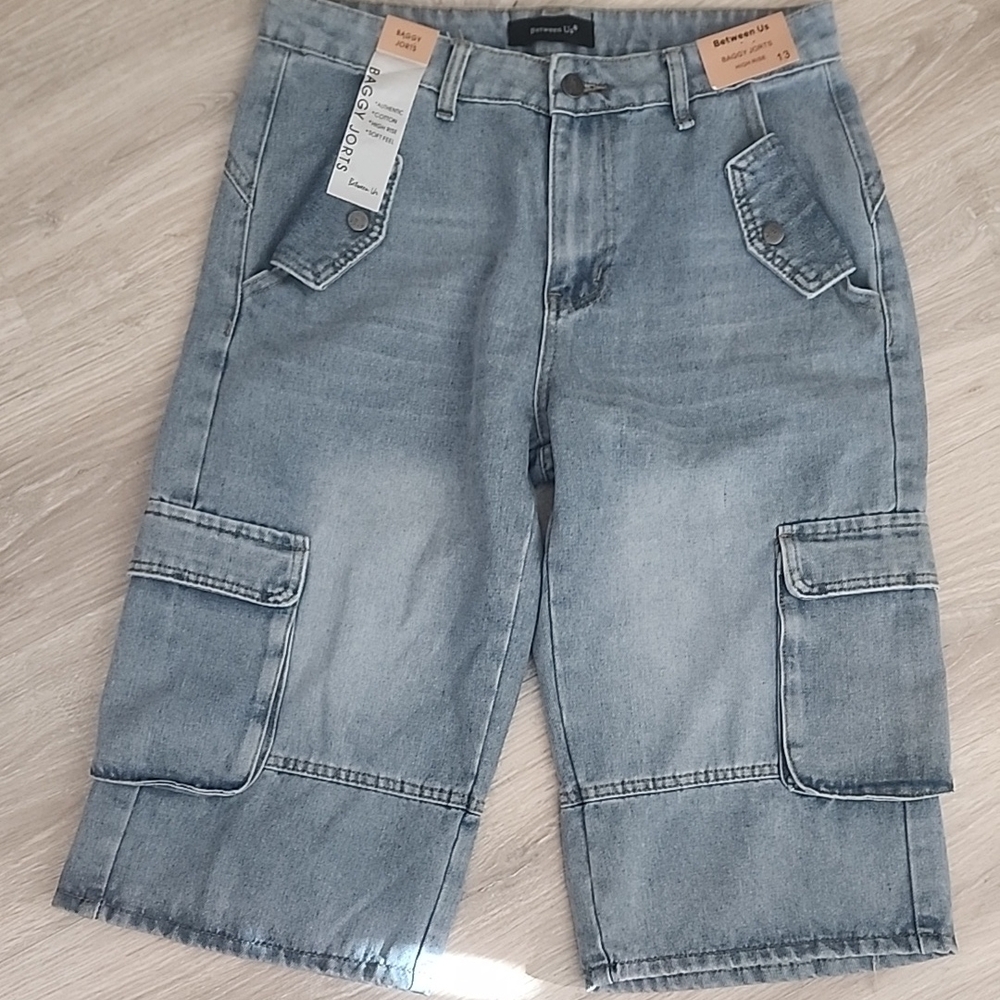 Between Us Light Blue Denim Cargo Jean Shorts